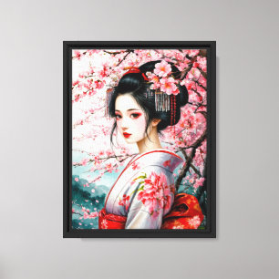 Toile Beauté en fleurs de cerise en Kimono traditionnel