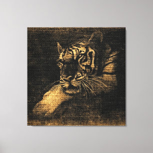 Toile Beaux-arts de tigre sur Burlap Jut rustique #5