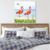 Toile Beaux Flamants roses rouges près des Fleurs blanch (Insitu(Chambre))
