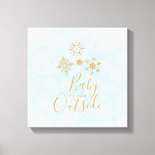 Toile Bébé, c'est froid dehors Snowflakes or sur Blue (Recto)