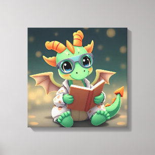 Toile Bébé dragon lisant un livre