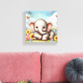 Toile Bébé éléphant dans les fleurs (Insitu(Salon))