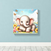 Toile Bébé éléphant dans les fleurs (Insitu (Plancher de Bois))