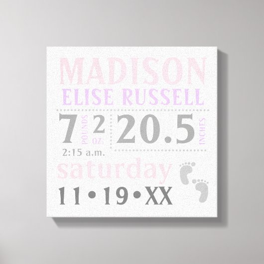 Toile Bébé fille Faire-part, rose, violet, gris (Recto)