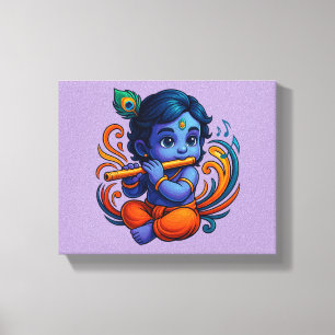 Toile Bébé Krishna avec Flûte - Vibes de paix 3D dynam