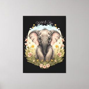 Toile Bébé mignon Eléphant Calf Fleur sauvage Wanderlust