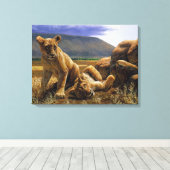Toile Bébé mignon Lion Africain Cubs (Insitu (Plancher de Bois))