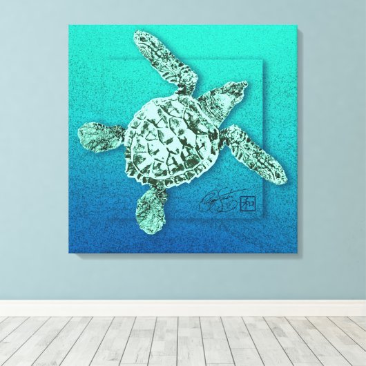Toile Bébé Tortue verte en vert (Insitu (Plancher de Bois))