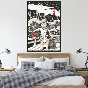 Toile Bébé Victorien - Pêcheur de bébé drôle de poisson
