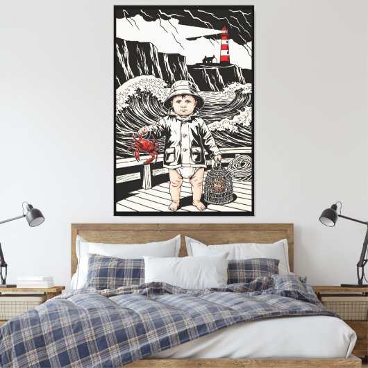 Toile Bébé Victorien - Pêcheur de bébé drôle de poisson (Insitu(Chambre))