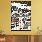Toile Bébé Victorien - Pêcheur de bébé drôle de poisson (Insitu(Salon))