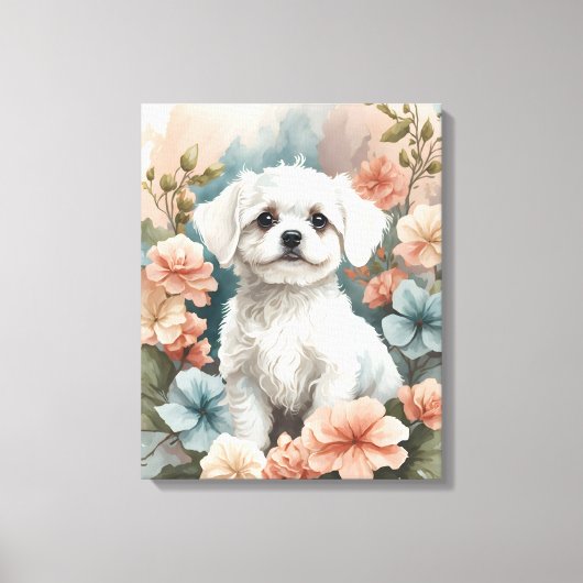 Toile Bébés mignons animaux | Mignonne chiot maltais bla (Recto)