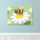 Toile Bee on a white daisy canvas print (Insitu (Plancher de Bois))