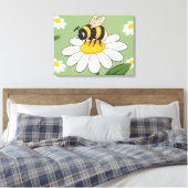 Toile Bee on a white daisy canvas print (Insitu(Chambre))