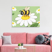 Toile Bee on a white daisy canvas print (Insitu(Salon))