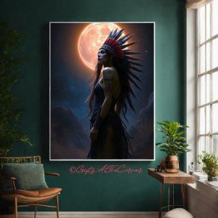Toile Belle Amérindienne femme Pleine lune céleste