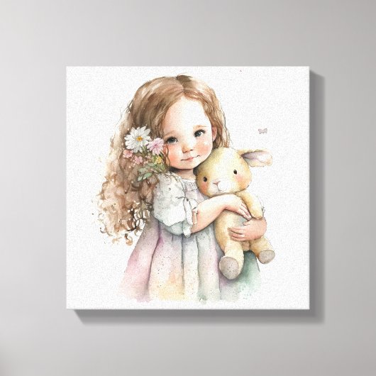 Toile Belle Aquarelle Jolie Décoration lapin de Pâques (Recto)