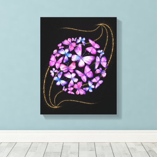 Toile Belle Aquarelle Papillons avec Boule d'Or (Insitu (Plancher de Bois))