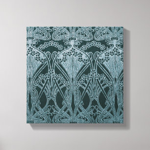 Toile Belle, argent turquoise, motif Art nouveau, floral