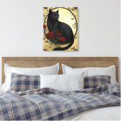 Toile Belle Chat noir et Roses rouges (Insitu(Chambre))