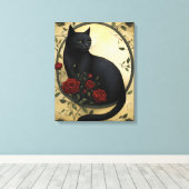 Toile Belle Chat noir et Roses rouges (Insitu (Plancher de Bois))