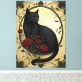 Toile Belle Chat noir et Roses rouges (Insitu (Plancher de Bois))