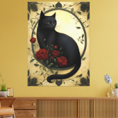 Toile Belle Chat noir et Roses rouges (Insitu(Salon))