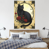 Toile Belle Chat noir et Roses rouges (Insitu(Chambre))