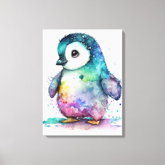 Toile Belle couleur aquarelle bébé manchot murale  (Recto)