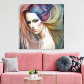 Toile Belle dame Pastel avec longue traînée de cheveux (Insitu(Salon))