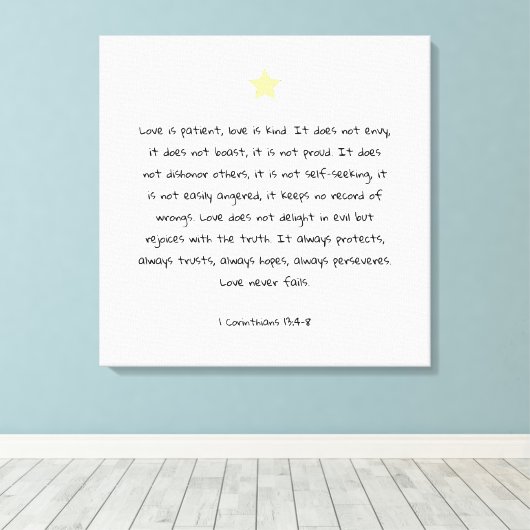 Toile Belle Écriture Bible Citation 1 Corinthiens 13:4 (Insitu (Plancher de Bois))