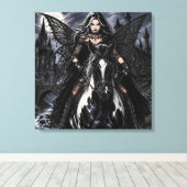 Toile Belle Fée Gothique sur Cheval Noir  (Insitu (Plancher de Bois))