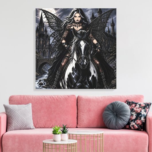 Toile Belle Fée Gothique sur Cheval Noir  (Insitu(Salon))