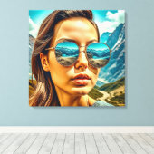 Toile Belle femme dans les lunettes de soleil La réflexi (Insitu (Plancher de Bois))