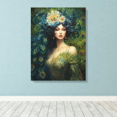 Toile Belle femme entourée de plumes de paon (Insitu (Plancher de Bois))