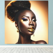 Toile Belle Femme Noire Avec Des Points Forts Or (Insitu (Plancher de Bois))