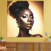 Toile Belle Femme Noire Avec Des Points Forts Or (Insitu(Salon))