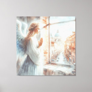Toile Belle Figure Angélique à l'Aura Blanche Priant