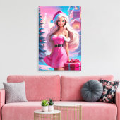 Toile Belle Fille de Noël Rose 01 (Insitu(Salon))