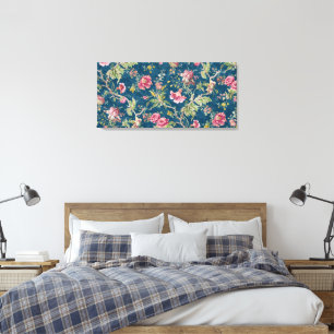 Toile Belle Floral Fleurs colorées Arrière - plan bleu