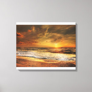 Toile Belle Orange Beach Ocean Sunset Canvas Imprimer