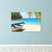 Toile Belle plage tropicale avec bateau à rames (Insitu (Plancher de Bois))