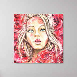 Toile Belle Rose Girl Art - Peinture originale