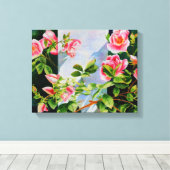 Toile Belle rose rose rouge roses blanc aquarelle floral (Insitu (Plancher de Bois))