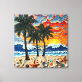 Toile Belle scène de plage avec des palmiers (Recto)