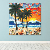 Toile Belle scène de plage avec des palmiers (Insitu (Plancher de Bois))