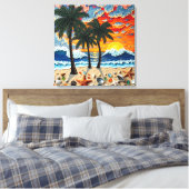 Toile Belle scène de plage avec des palmiers (Insitu(Chambre))
