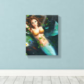 Toile Belle sirène dans lac avec lys (Insitu (Plancher de Bois))