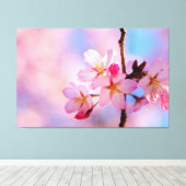 Toile Belles Fleurs de Sakura Sur un Rameau Vertical (Insitu (Plancher de Bois))