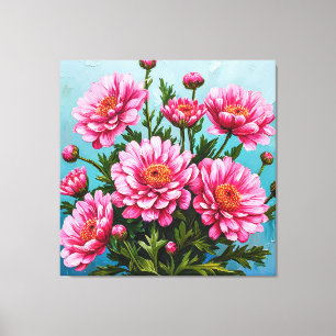Toile Belles fleurs roses avec des feuilles vertes